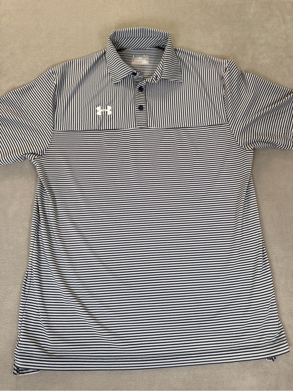 Under Armour Heat Gear Loose Men's Navy & Gray Striped Polo/Golf Shirt- Medium